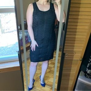 3/$30 Black Sparkly Holiday Dress size Large subtle lace ruffles